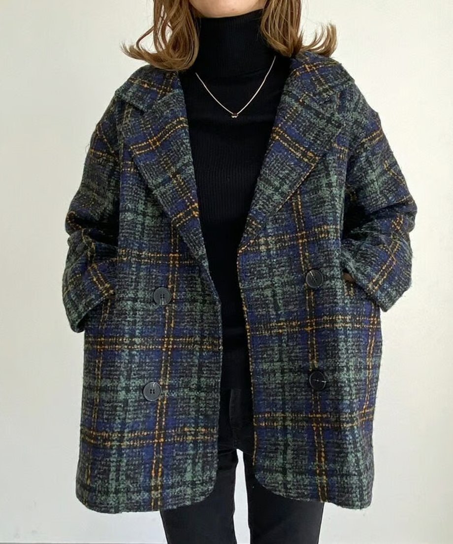 tweed plaid middle coat /2color　FL2994