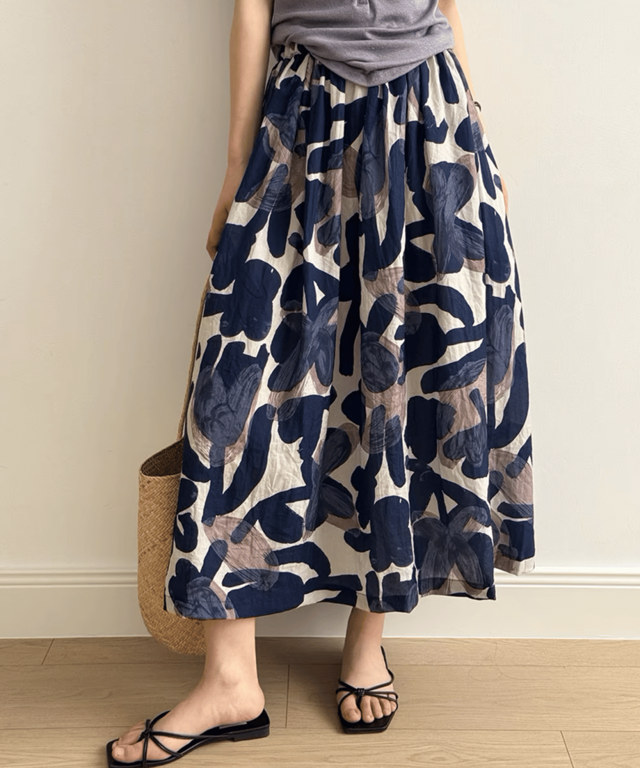 floral printed a-line skirt /2color　FL3352