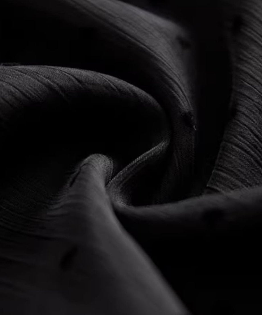 黒のシアー素材のブラウス生地をクローズアップしたテクスチャ画像。