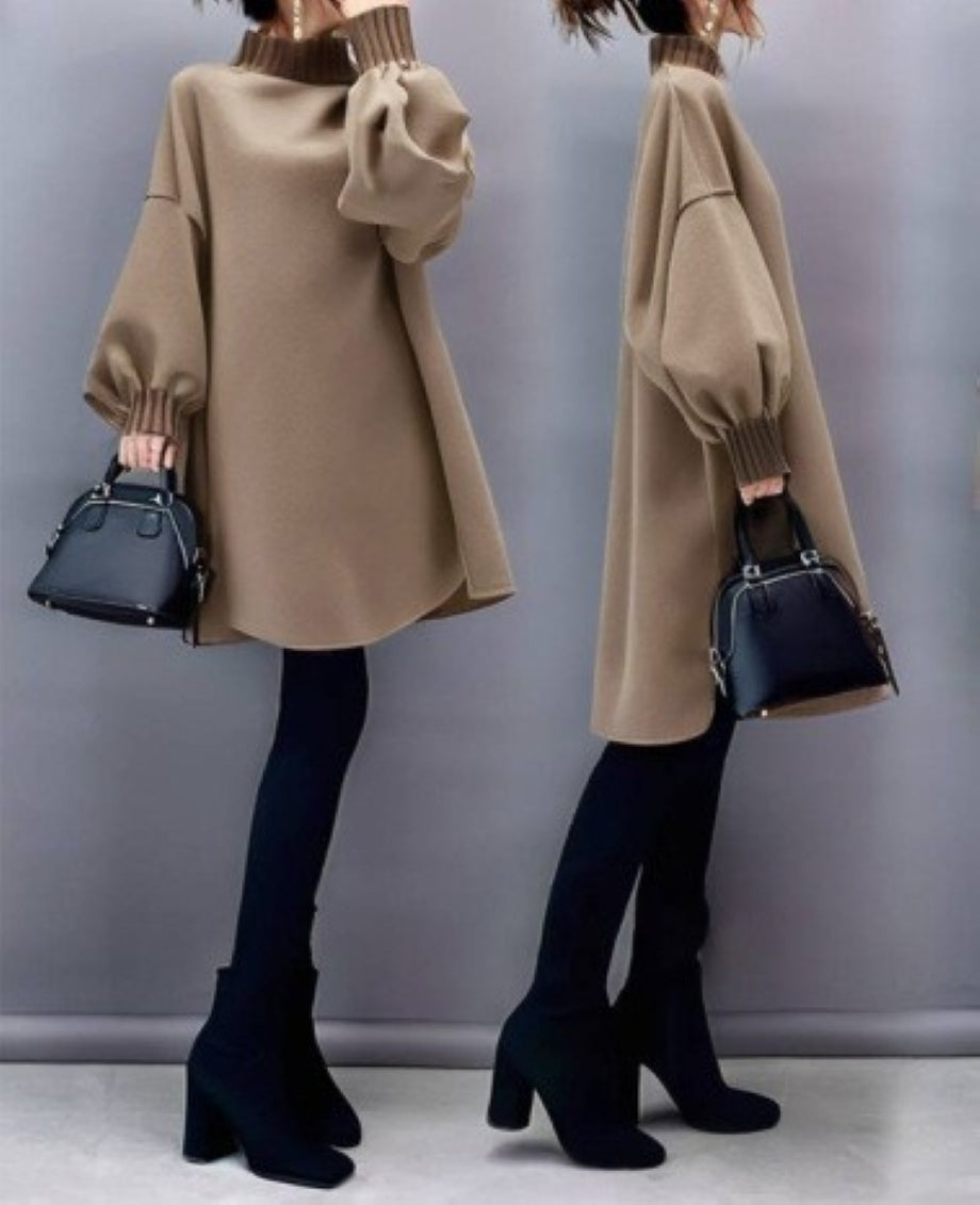 sleeve balloon tunic length dress /2color　FL3484